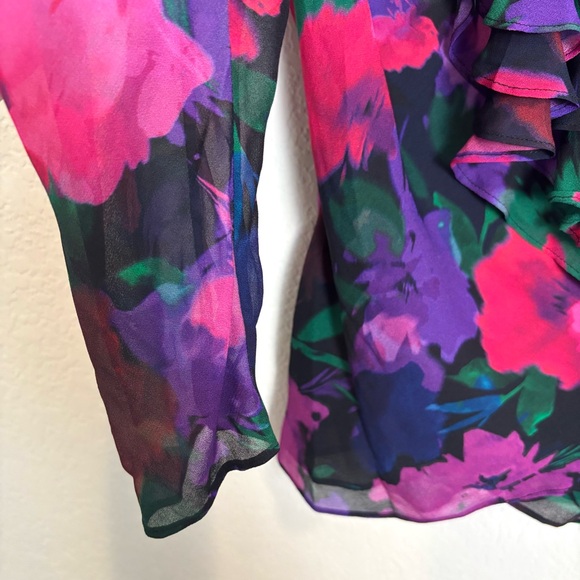 NWT J. Crew Dark Floral Ruffle Wrap Chiffon Blouse Top Women’s 10 Holiday Event - Picture 4 of 11